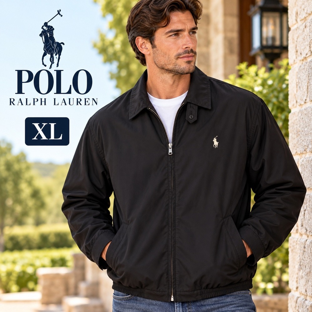 Polo Ralph Lauren Windbreaker Jacket Mens XL Black Harrington Lightweight Golf
